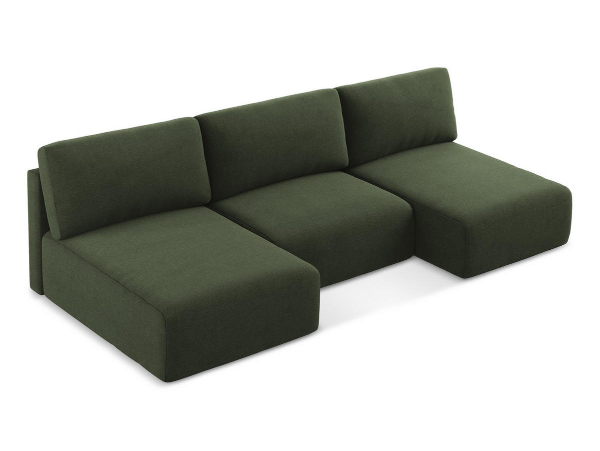 WOHNLANDSCHAFT Strukturstoff Stoff Grün - Blau/Schwarz, Kunststoff/Textil (304/79/149cm) - Makamii