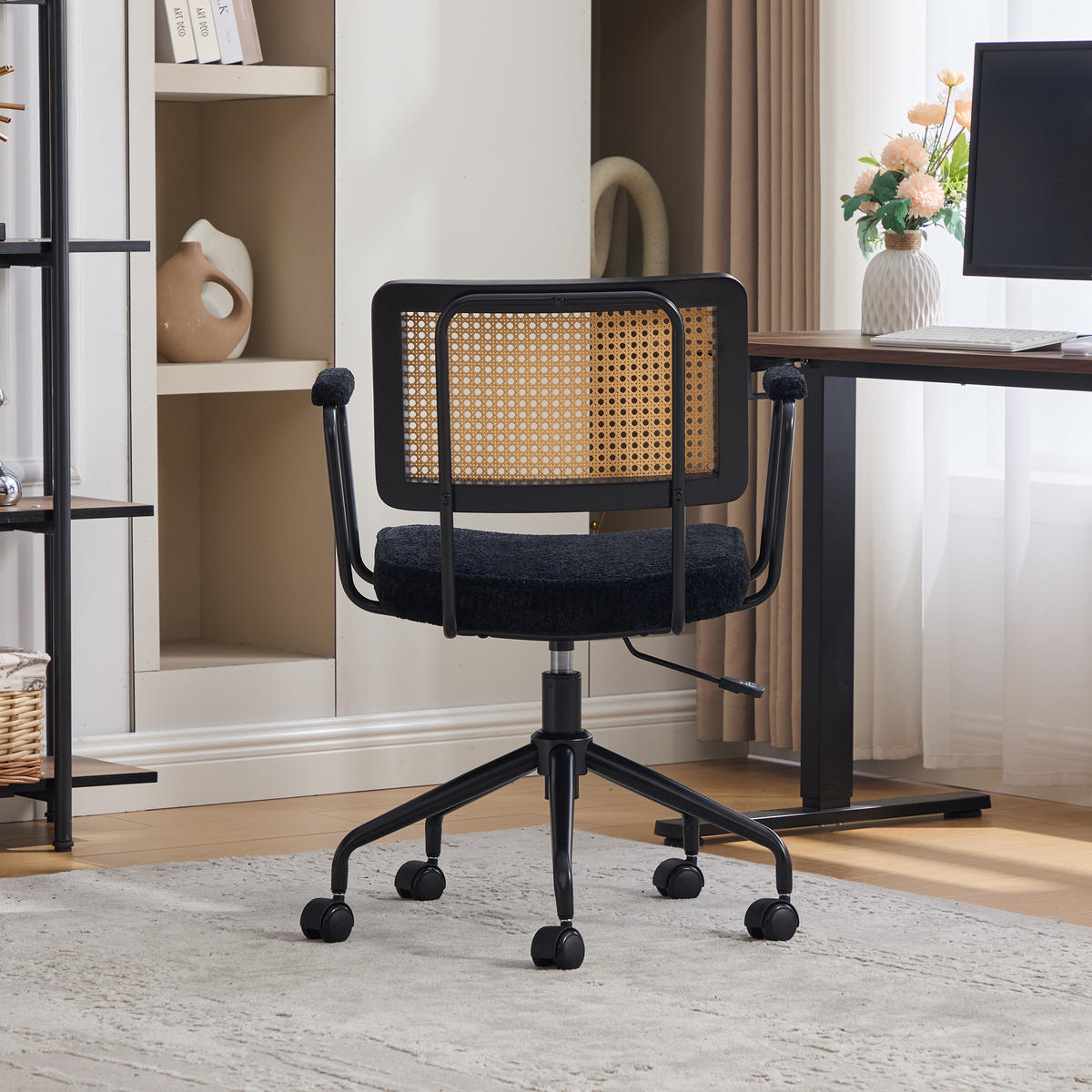 BÜROSTUHL Vintage, Schwarz, Chenille, Rattan, verstellbar - Schwarz, Textil (58.5/91.5/61cm)