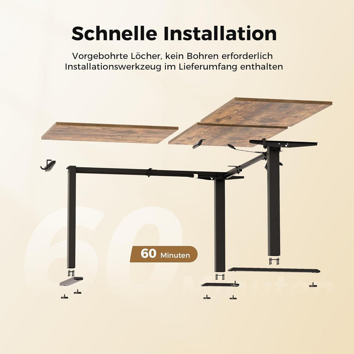 SCHREIBTISCH L-förmig höhenverstellbar Braun 150 x 125 cm - Braun, Holzwerkstoff (150/60/75cm)