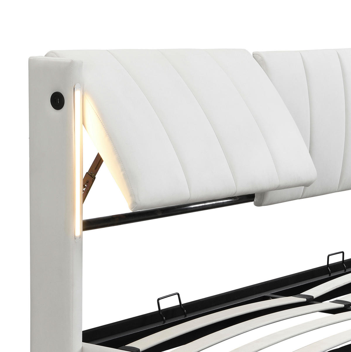 POLSTERBETT 140/190 cm aus PU mit LED-Beleuchtung, USB-Anschluss, verstellbarem Kopfteil und Bettkasten, Weiß - Weiß, Kunststoff (140/190cm) - Redom