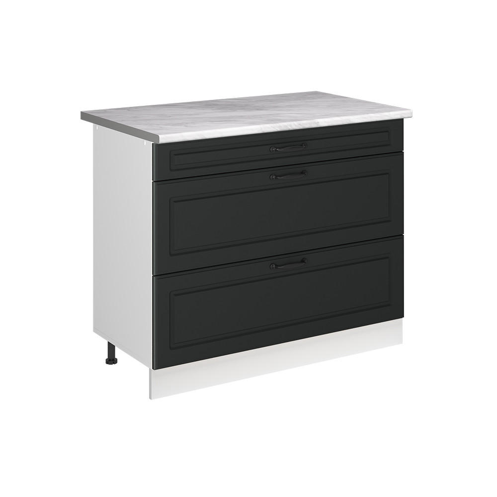 KÜCHENUNTERSCHRANK R-Line, Anthrazit Landhaus/Weiß, 100 cm Arbeitsplatte Marmor - Anthrazit/Weiß, Holzwerkstoff (100/81.6/60cm) - Vicco
