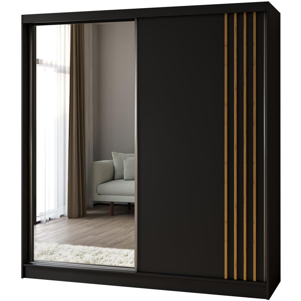 SCHWEBETÜRENSCHRANK Nela II 200/216/61 schwarz mit Schubladen - Schwarz/Weiß, Holzwerkstoff (200/216/61cm) - Beautysofa