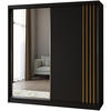 SCHWEBETÜRENSCHRANK Nela II 200/216/61 schwarz mit Schubladen - Schwarz/Weiß, Holzwerkstoff (200/216/61cm) - Beautysofa