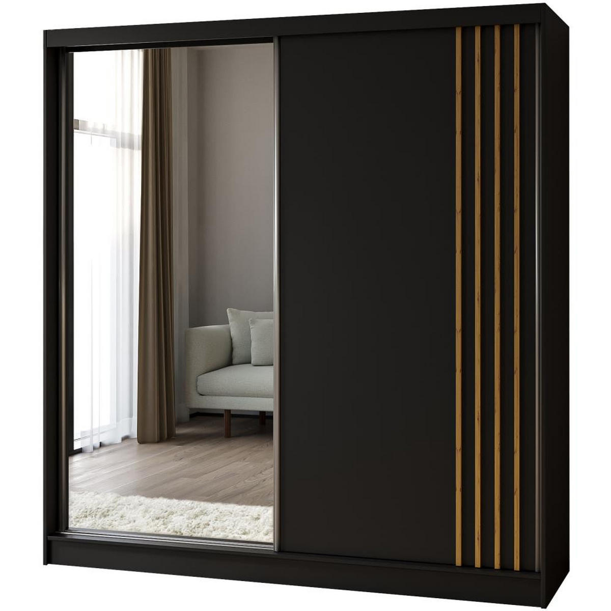 SCHWEBETÜRENSCHRANK Nela II 200/216/61 schwarz mit Schubladen - Schwarz/Weiß, Holzwerkstoff (200/216/61cm) - Beautysofa