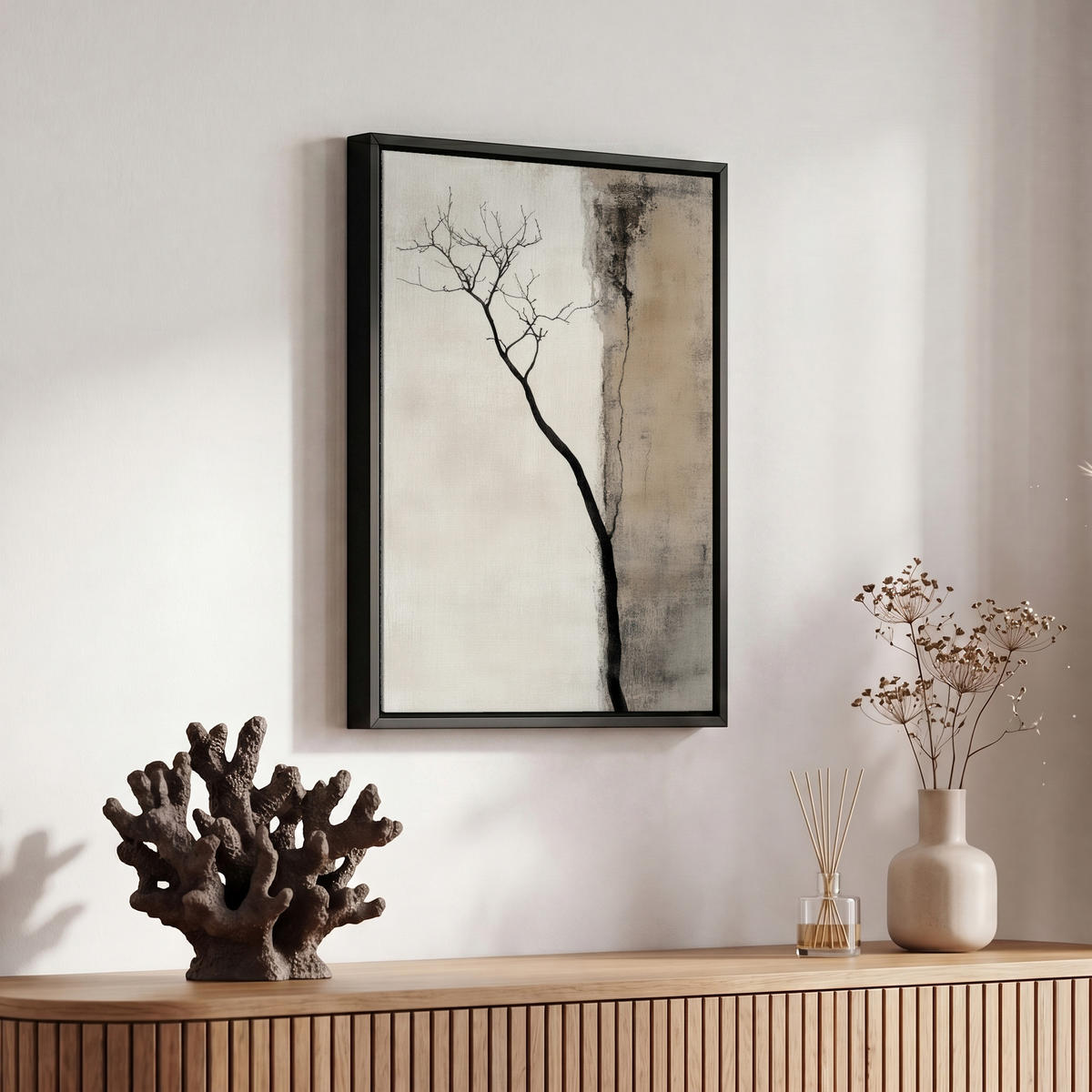 LEINWAND Bilder mit Rahmen - Wabi sabi - Pflanze - Beige - 20x30 - Taupe, Textil (20/30cm) - MuchoWow