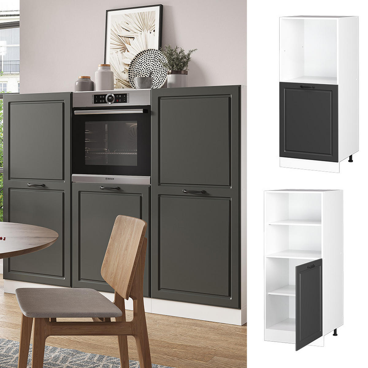 HERDUMBAUSCHRANK R-Line Anthrazit Landhaus 60 cm - Dunkelgrau/Anthrazit, Holzwerkstoff (60/143/57cm) - Vicco