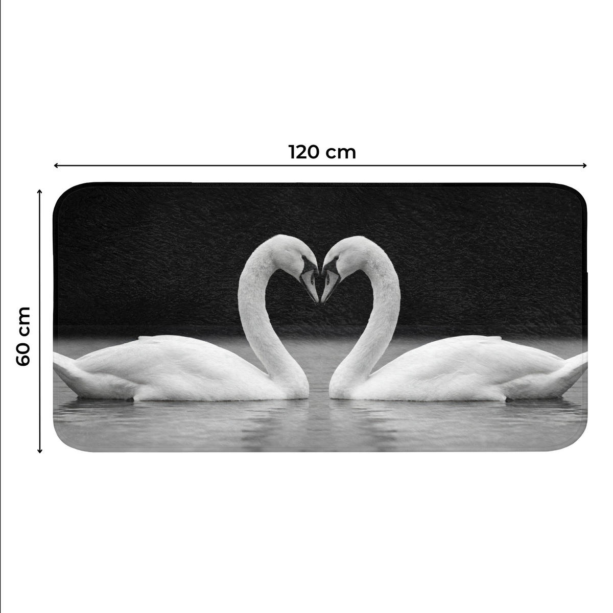 WC PŘEDLOŽKA Labutě - srdce - černá - bílá 120x60 cm - černá, textil/plast (120/1cm) - OnlyWow