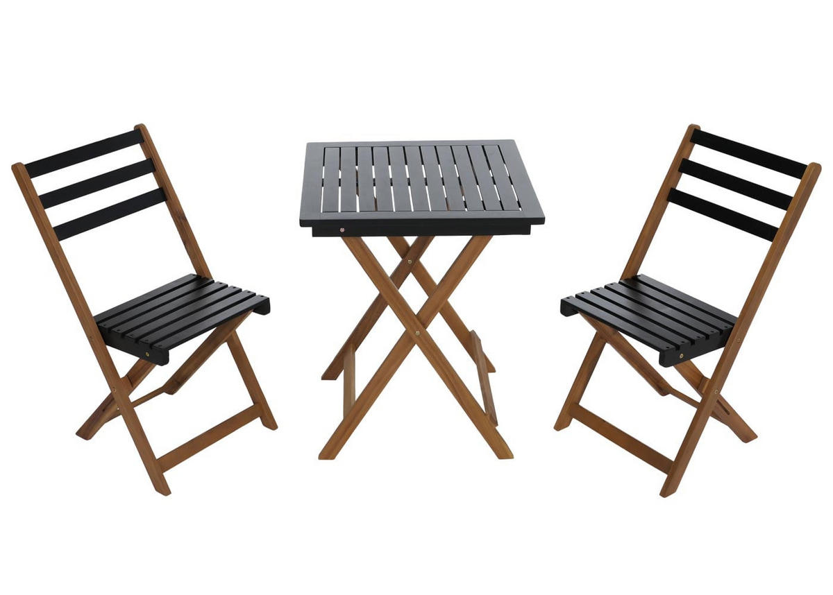 GARTENMÖBEL-SET 2x Stuhl Natur-Schwarz - Schwarz, Holz - PROREGAL