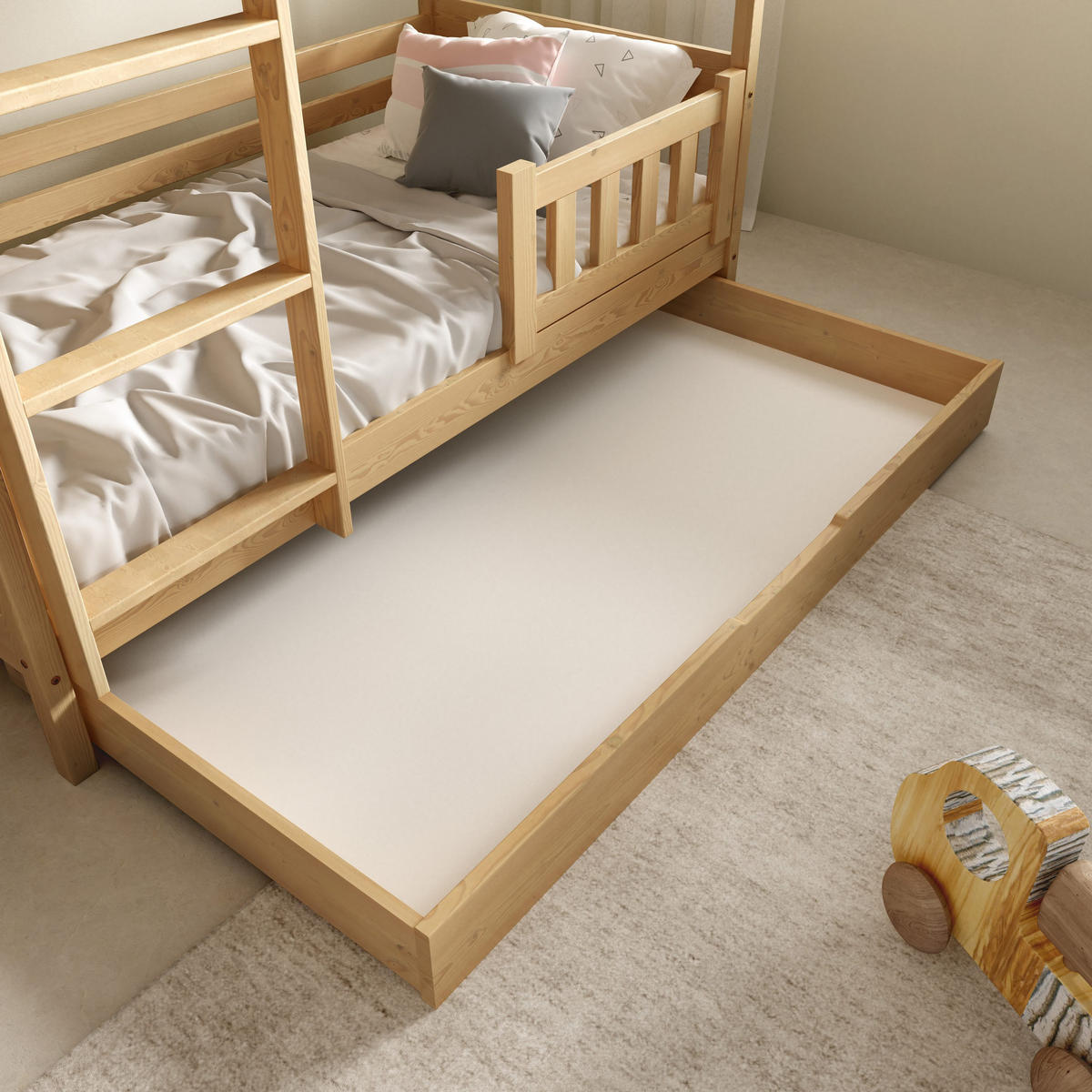 ETAGENBETT ELENA mit Bettkasten 80x190 cm Kieferfarben - Kieferfarben, Holz (80/190cm) - MASSENO