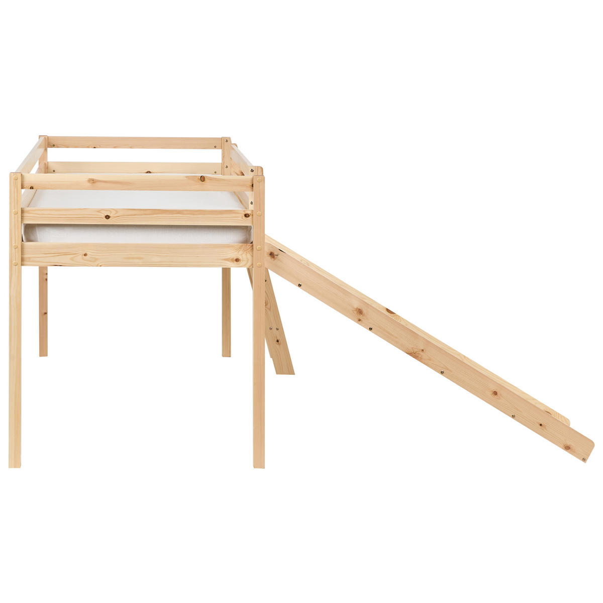 PAT SEMIÎNALT lemn de pin 90/200 cm cu tobogan maro deschis Staple - maro deschis, lemn (90/200cm) - Beliani