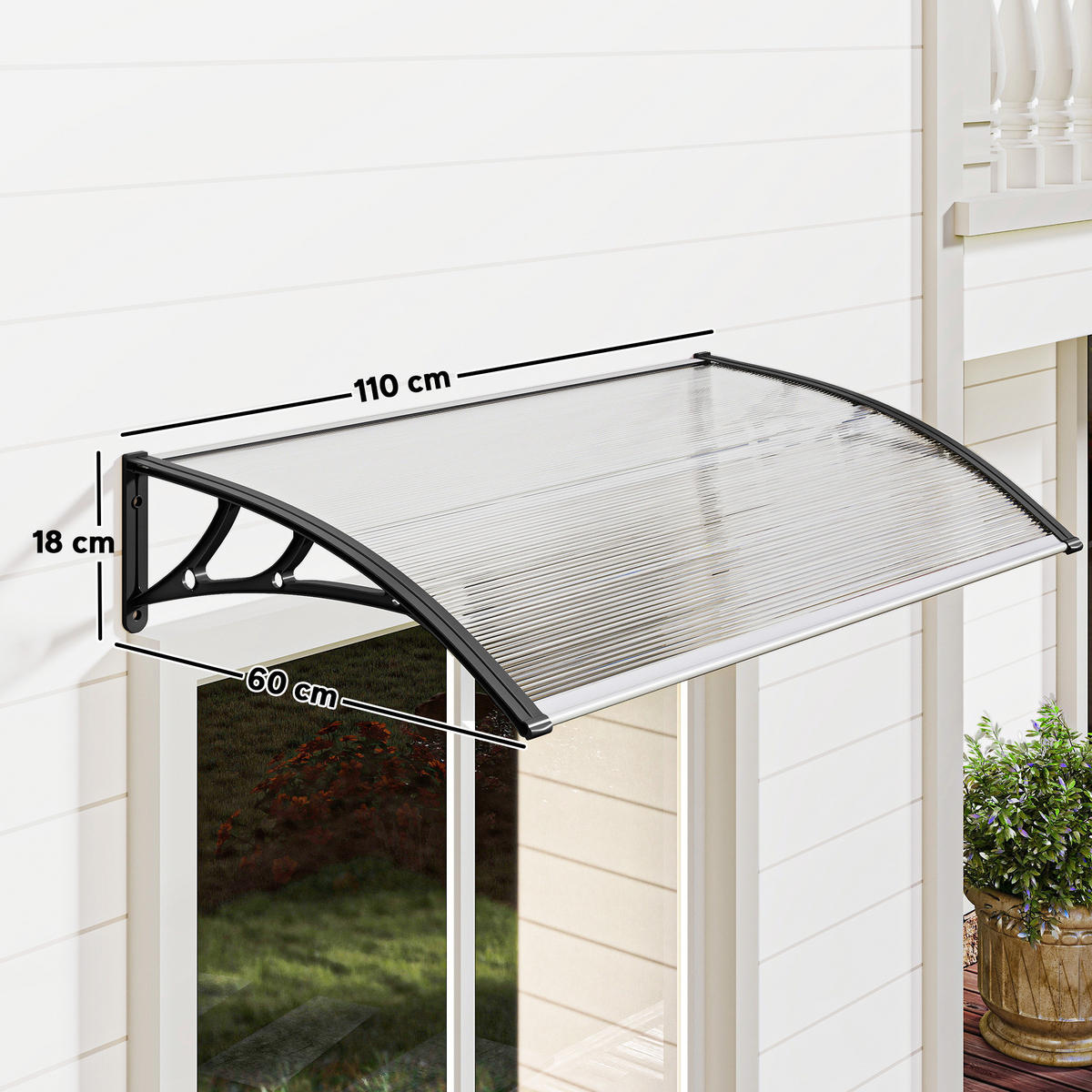 PULTVORDACH Polycarbonate Aluminium Transparent Schwarz - Schwarz, Kunststoff (60/18/110cm) - Outsunny