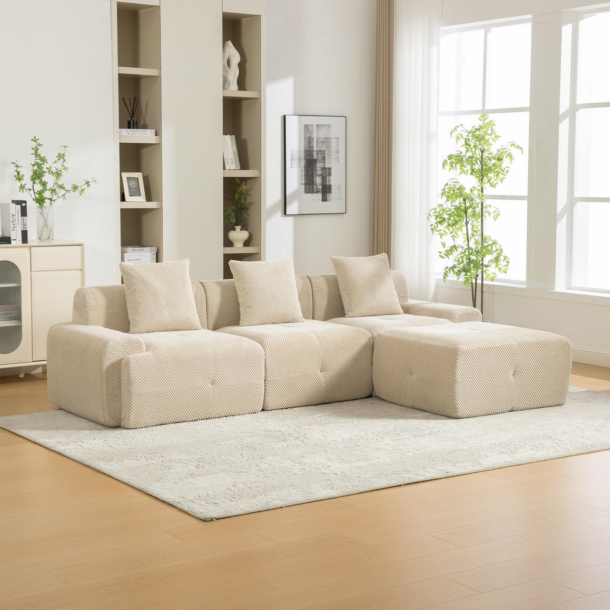 ECKSOFA Chenille Hellkhaki mit Kissen - Hellbraun, Textil (266/176cm) - WISHDOR