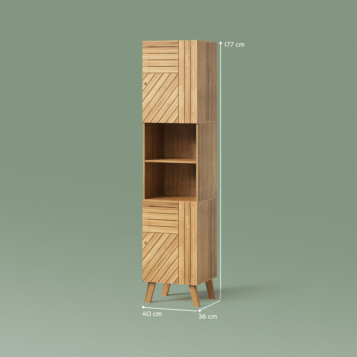 KOPALNIŠKA OMARICA Olona, Bambus, 40 x 177 cm z 2 vrati - naravne barve, leseni material (40/177/36cm) - Livinity®