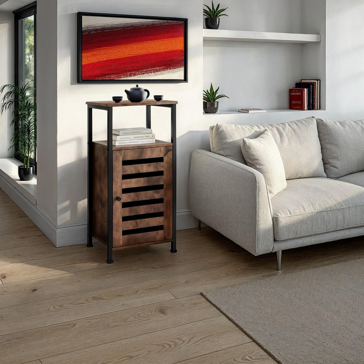 BEISTELLSCHRANK Durham,38,5 x 31,5 x 81 cm,Industrial Holz dunkel, rustikal - Rostfarben, Holz (38.5/81/31.5cm) - tectake