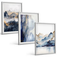 BILDER SET 3er Set - 40x60 cm Silberner Rahmen - Blaue und graue Berglandschaften - Silberfarben, Kunststoff (40/60cm) - TULUP