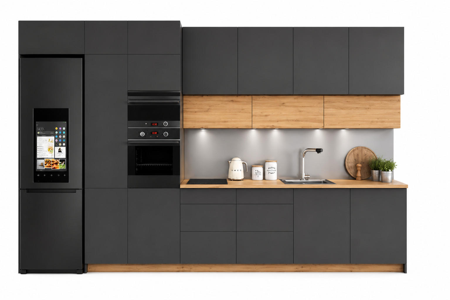 KÜCHENZEILE 400 cm - Nexa K18-G400 - in Grau / Matt - Grau, Holz (400/248/58cm) - ROYAL24_MARKT