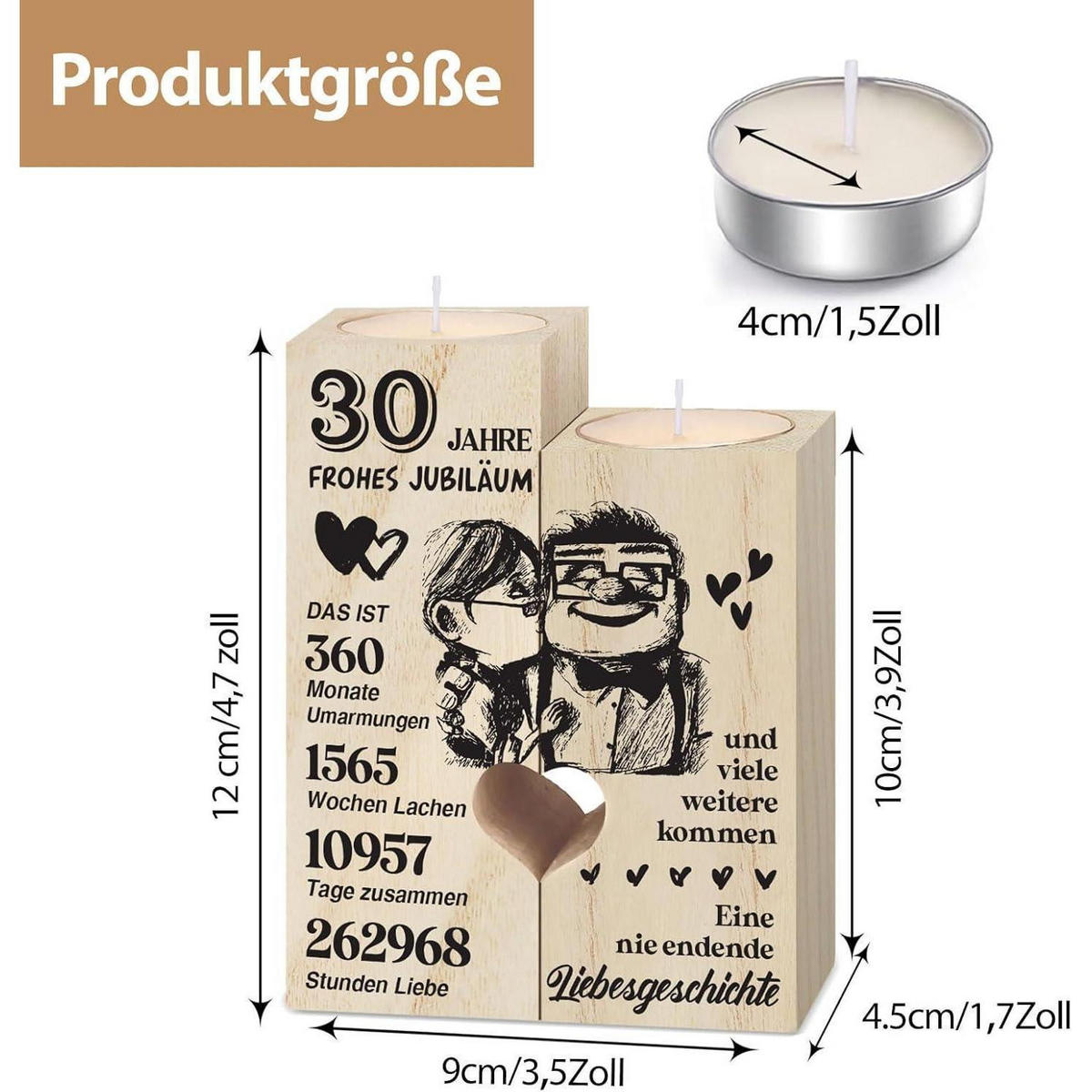 KERZENSTÄNDER Holz 30. Hochzeitstag Geschenk - Braun, Holz (4.5/12/9cm)