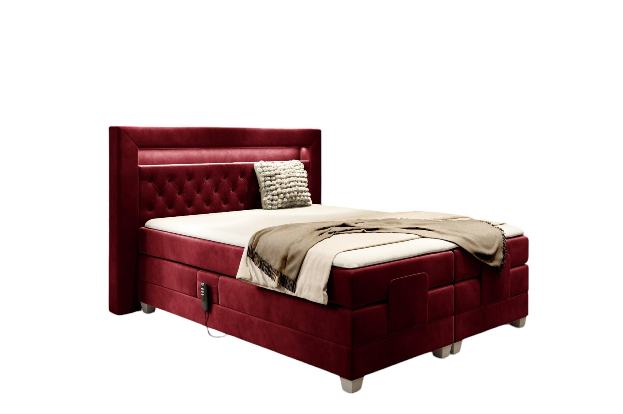 BOXSPRINGBETT Bett Elektrisch Armando - Rot, Holzwerkstoff/Textil (120/200cm) - Fun Möbel