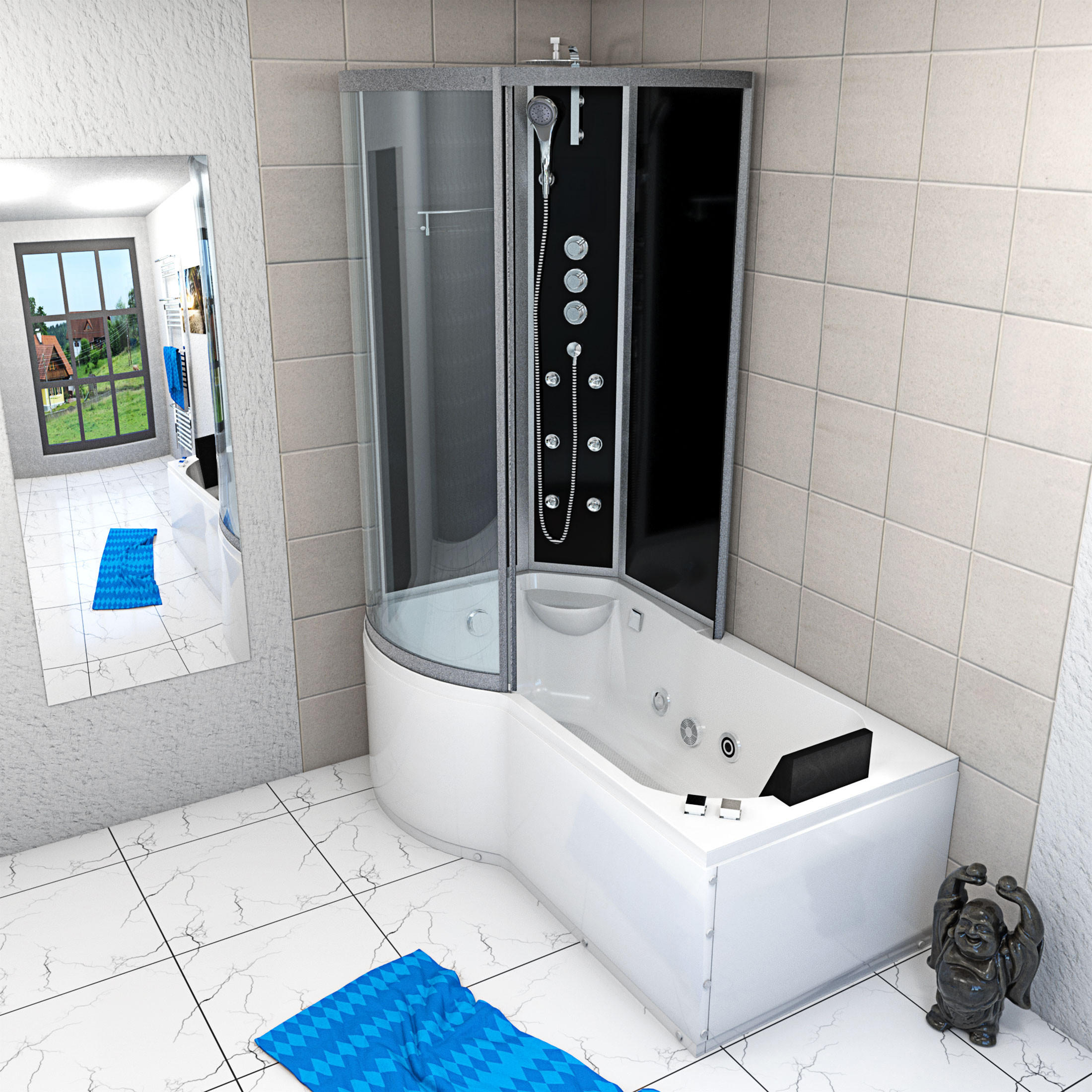 Thumbnail - AcquaVapore by Sandra Jentho Whirlpool, Schwarz, Glas, Kunststoff, Metall, 170x225x98 cm, CE, Badezimmer, Baden & Dusche...