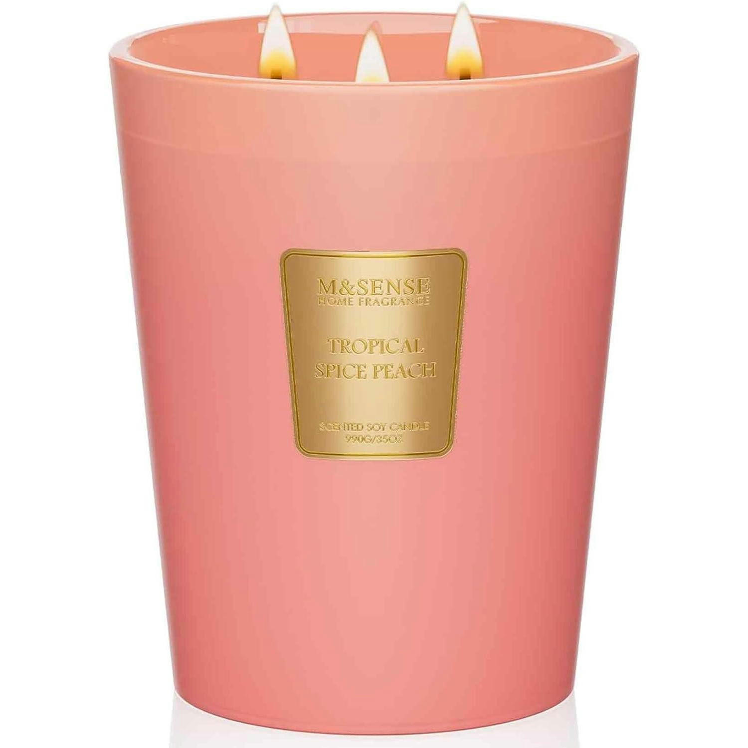 DUFTKERZE Tropisch-würziger Pfirsich 990g 3-Docht 150h Brenndauer - Rosa, Paraffin (16cm)