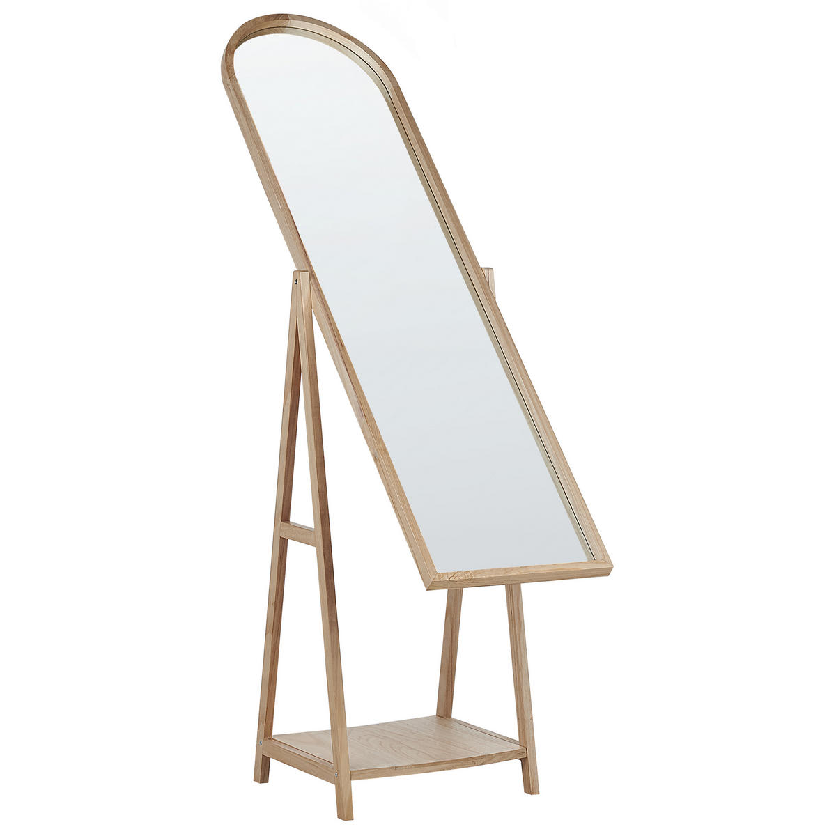 STEHSPIEGEL mit Ablage Holz hellbraun oval 39/170 cm Chambery - Hellbraun, Holz (39/170/57cm) - Beliani