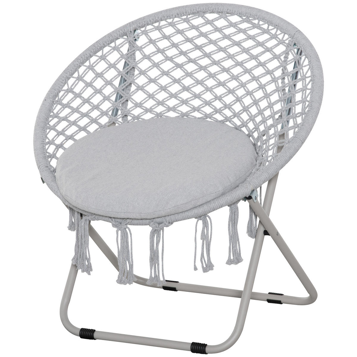 GARTENKLAPPSESSEL DE-17764 mit Makramee-Fransen Grau - Grau, Metall (64/78/77cm) - ComfortXL