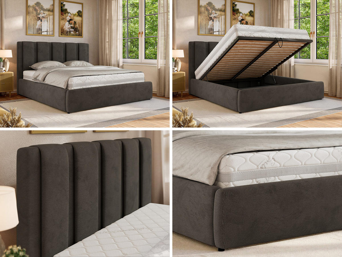 POLSTERBETT SAVINO CLASSIC 160/200 - Dunkelgrau Velvet - Schaum-Matratze - Dunkelgrau, Textil (160/200cm) - MKS