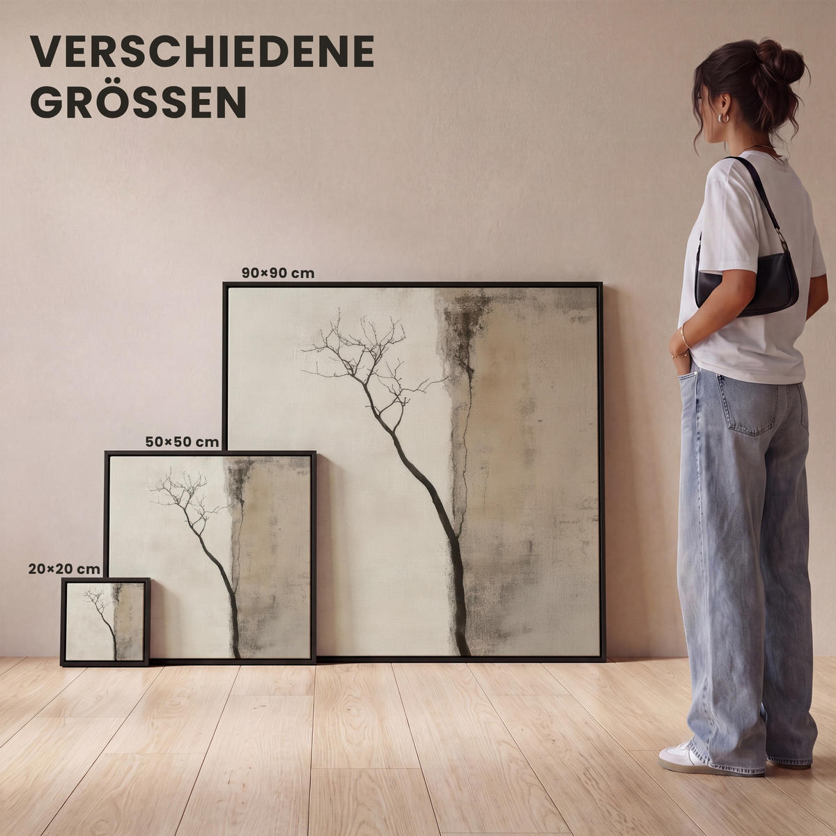 LEINWAND Bilder mit Rahmen - Wabi sabi - Pflanze - Beige - 20x20 - Taupe, Textil (20/20cm) - MuchoWow