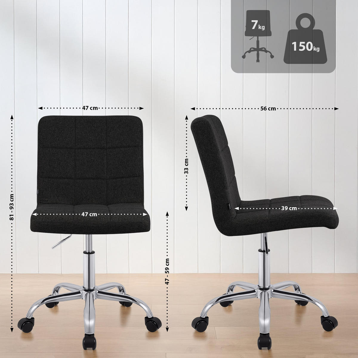 DREHSTUHL Stoff Dunkelgrau - Chromfarben/Dunkelgrau, Textil/Metall (47/93/56cm) - CLP