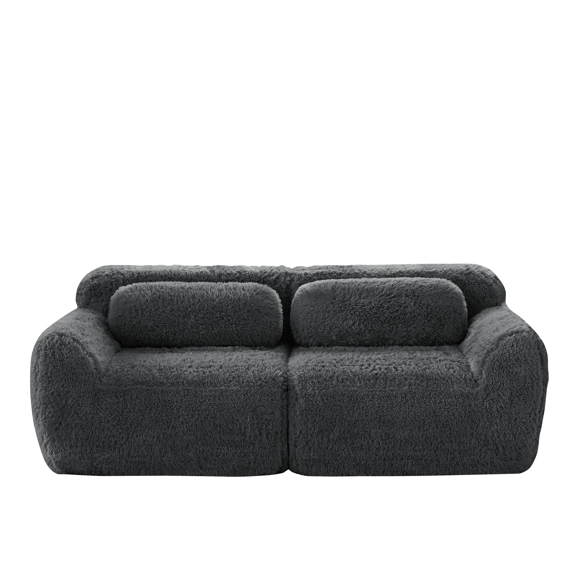 2-SITZER SOFA Plüschstoff Grau mit Kissen - Grau, Textil (204/73/104cm) - WISHDOR