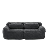 2-SITZER SOFA Plüschstoff Grau mit Kissen - Grau, Textil (204/73/104cm) - WISHDOR