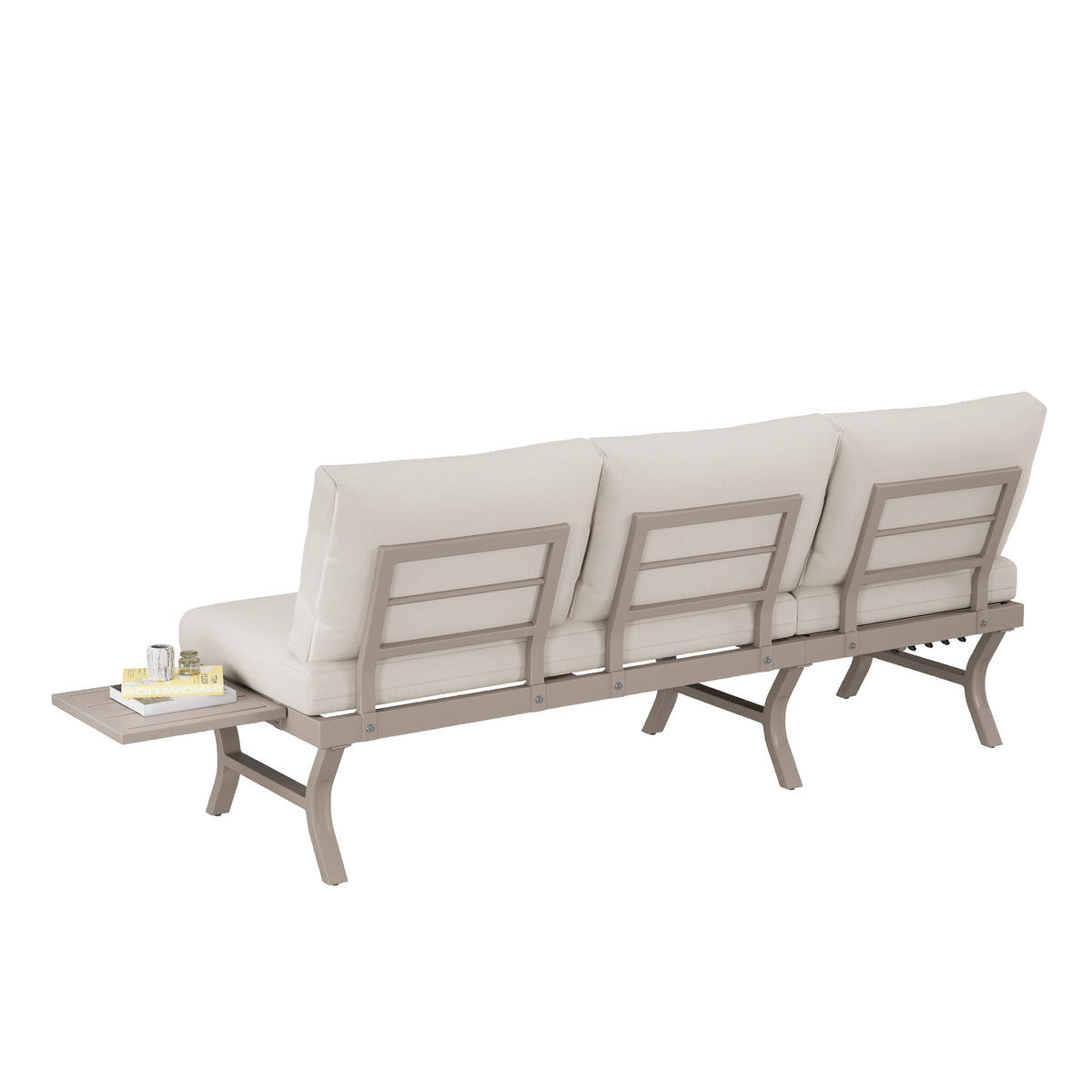 GARTENMÖBEL-SET 3-Sitzer Sofa Verstellbar Tisch Stahl Beige - Beige, Textil (66/66/168cm) - FLIEKS