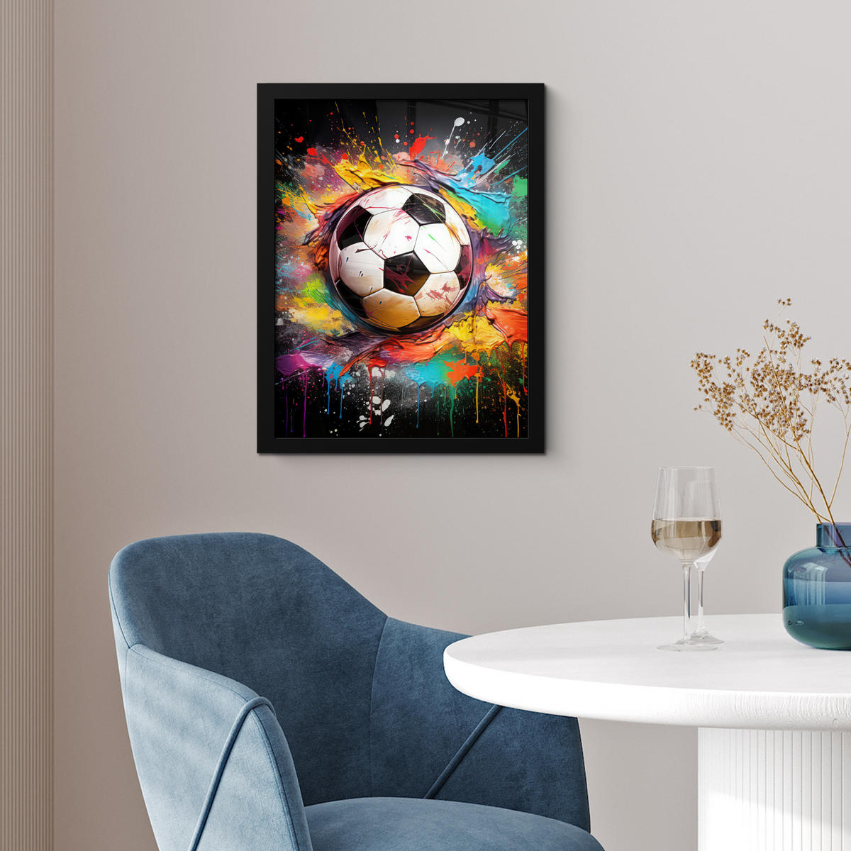 GERAHMTES BILD Fußball - Farbe - Farben - Schwarz - Weiß 30x40 cm - Weiß, Papier (30/40cm) - MuchoWow