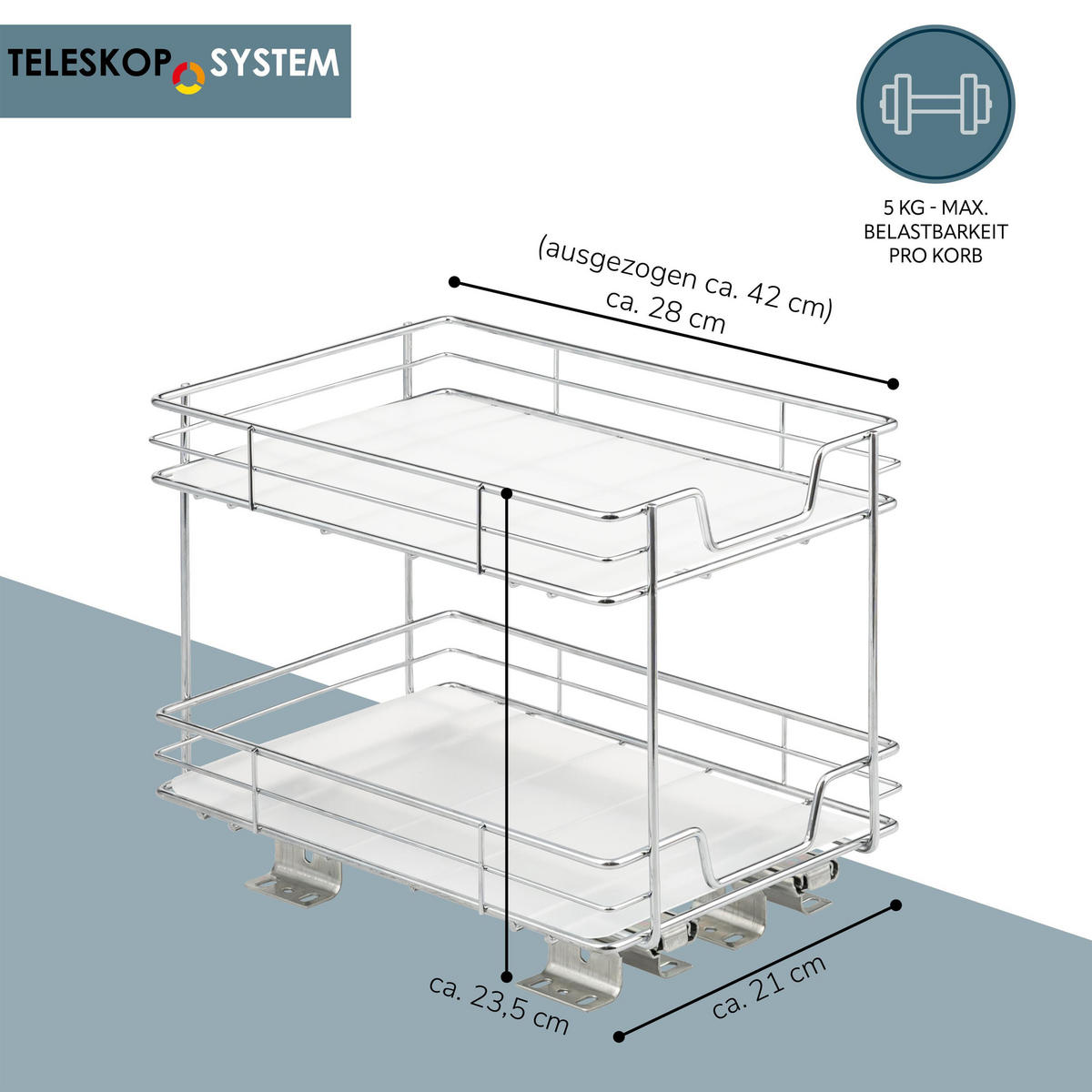 TELESKOP-GEWÜRZREGAL 2-stöckig Metall mit Einlegeboden verchromt - Chromfarben, Metall (21/23.5/28cm) - bremermann