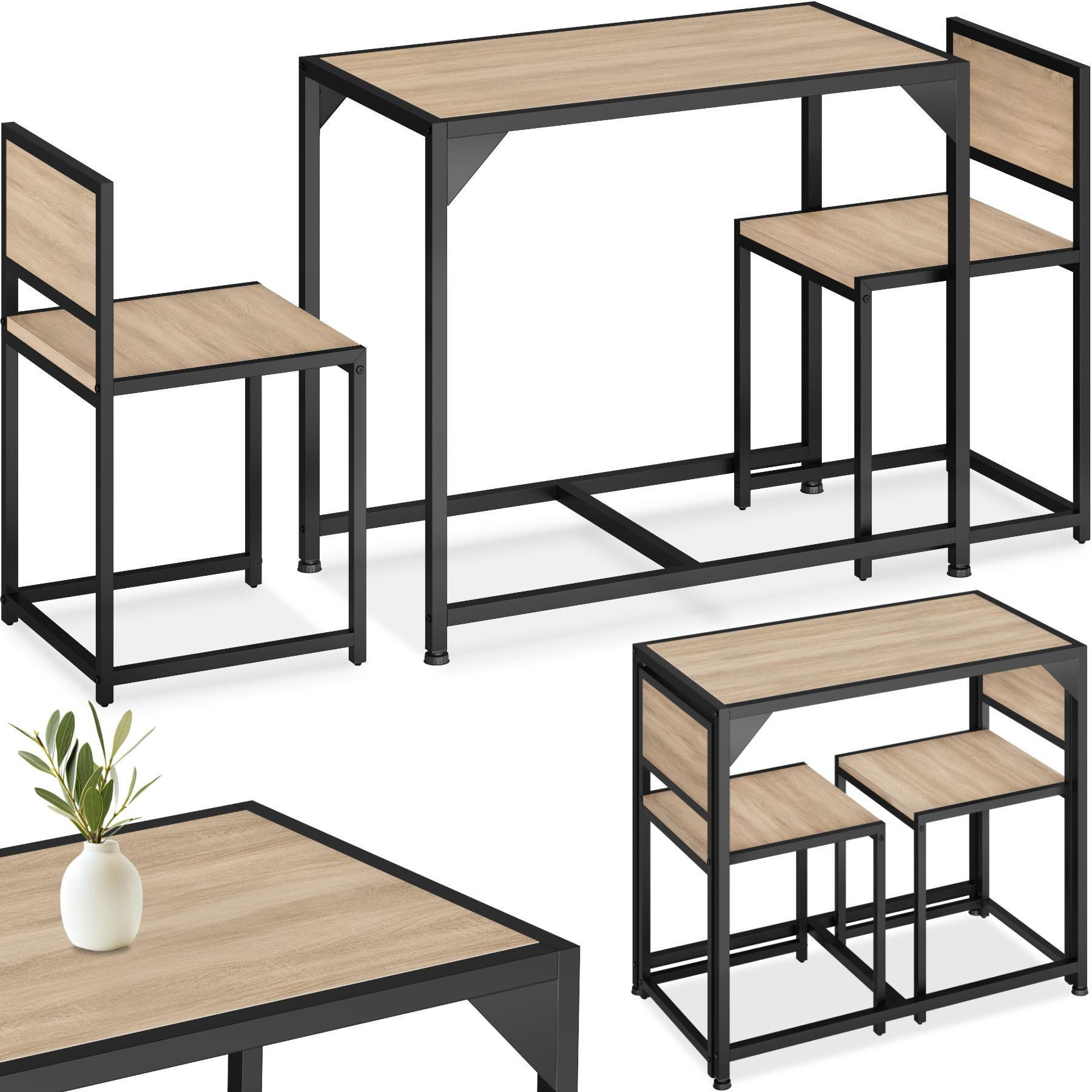 SITZGRUPPE Milton,mit höhenverstellbaren Kunststofffüßen,Industrial Holz hell, Eiche Sonoma - Naturfarben, Holzwerkstoff (48/77/91cm) - tectake