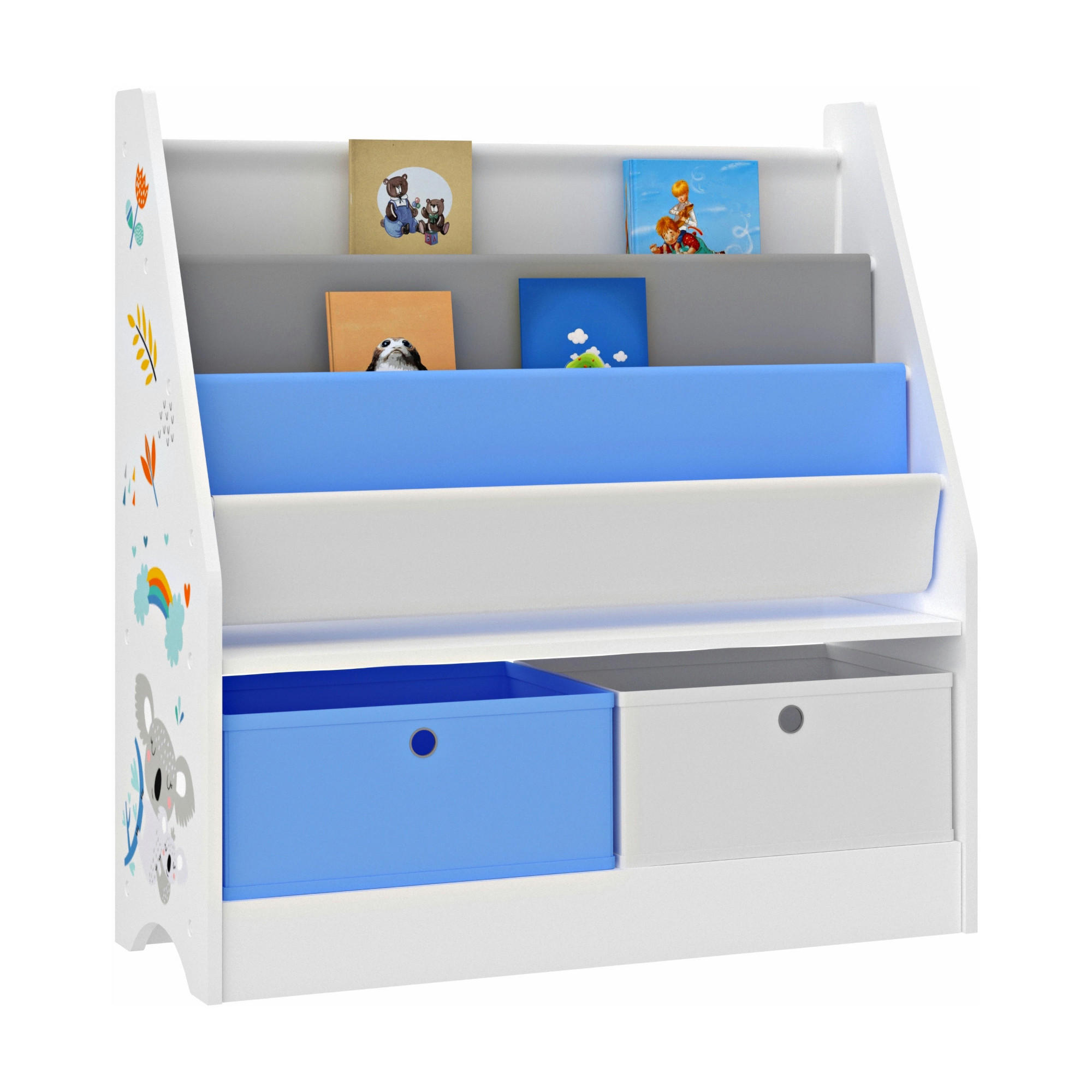 KINDERREGAL Neda - Blau/Weiß, Holzwerkstoff/Textil (71/74/23cm) - [en.casa]