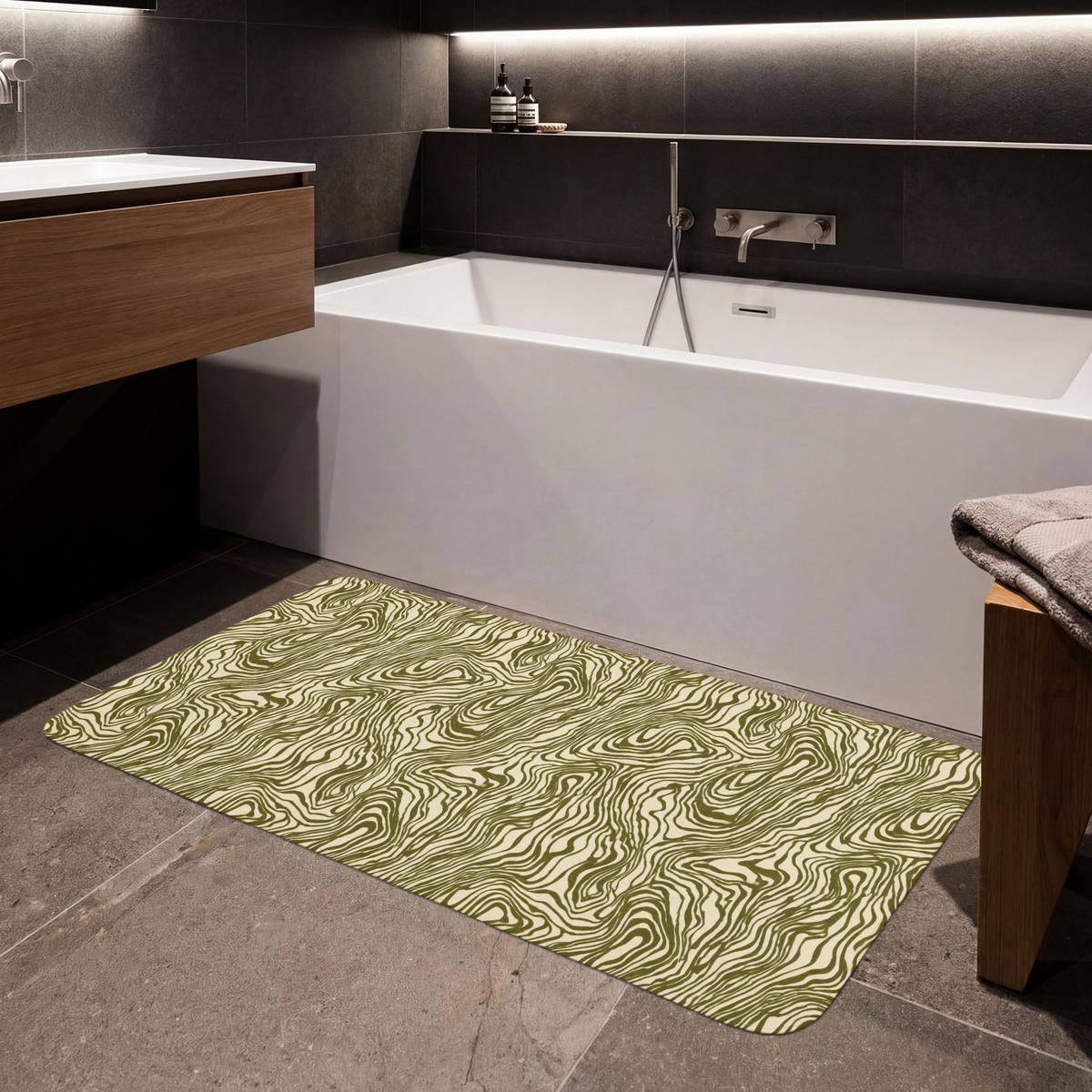 KOUPELNOVÁ PŘEDLOŽKA Abstraktní - Mramor - Zelený 120x60 cm - tmavě zelená, textil/plast (120/60cm)