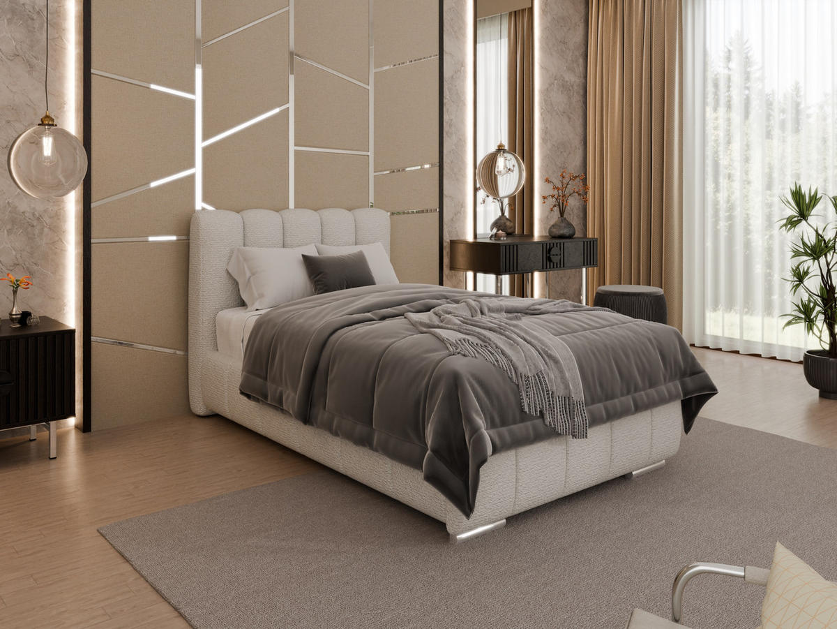 POLSTERBETT Zaira 100x200cm – Elegantes Polsterbett für modernen Wohnstil , Taschenfederkernmatratze Pocket KOKOS (20cm), cappuccino - Cappuccino, Holz (100/200cm) - Panda Möbel