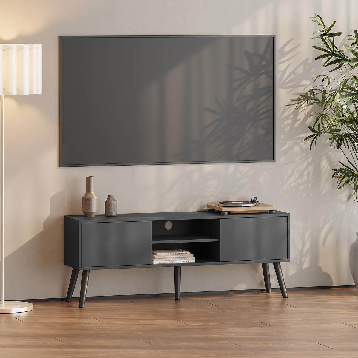 LOWBOARD Eskilstuna - Dunkelgrau, Holz/Holzwerkstoff (120/46.5/29.5cm) - [en.casa]