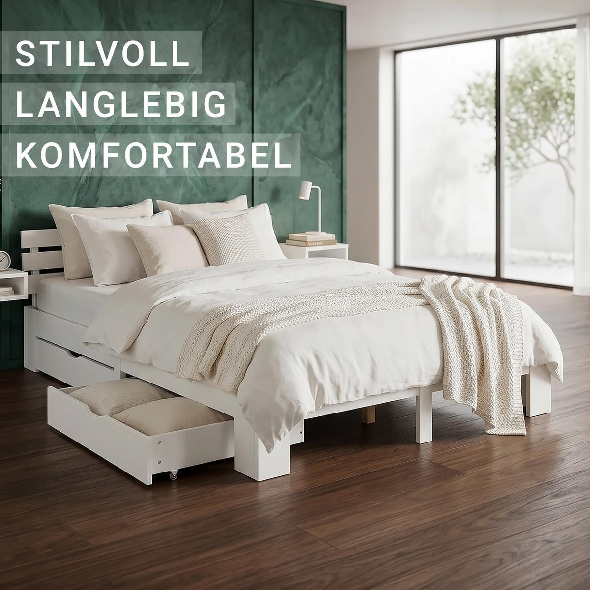 HOLZBETT mit Stauraum 180/200 cm weiß - Weiß, Holz (180/200cm) - Homestyle4u