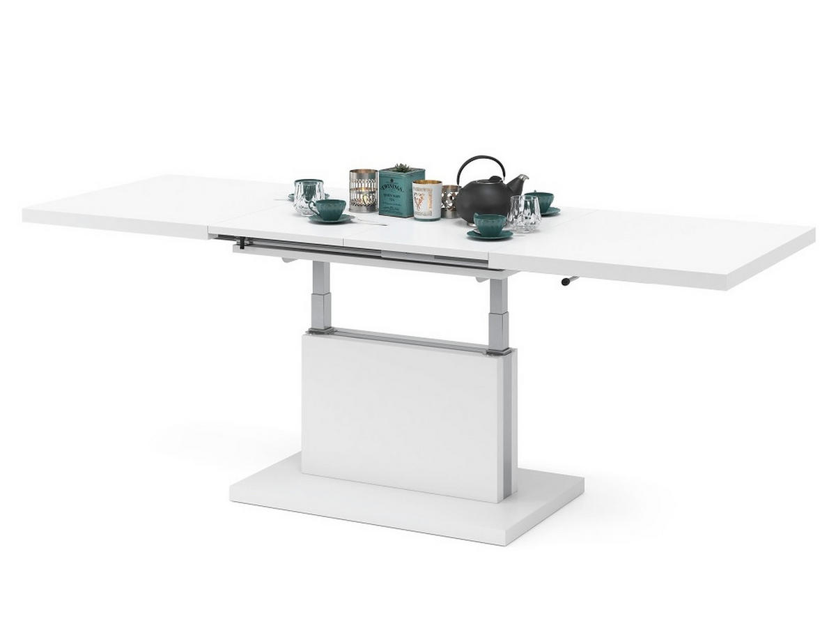 COUCHTISCH rechteckig Weiß matt ausziehbar höhenverstellbar - Weiß, Holzwerkstoff (80/120/56cm) - designimpex