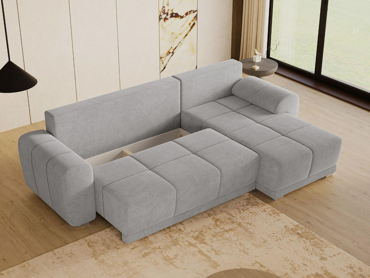 ECKSOFA Monti Grau Rechts - Silberfarben/Grau, Holz/Textil (290/188cm) - Graingold