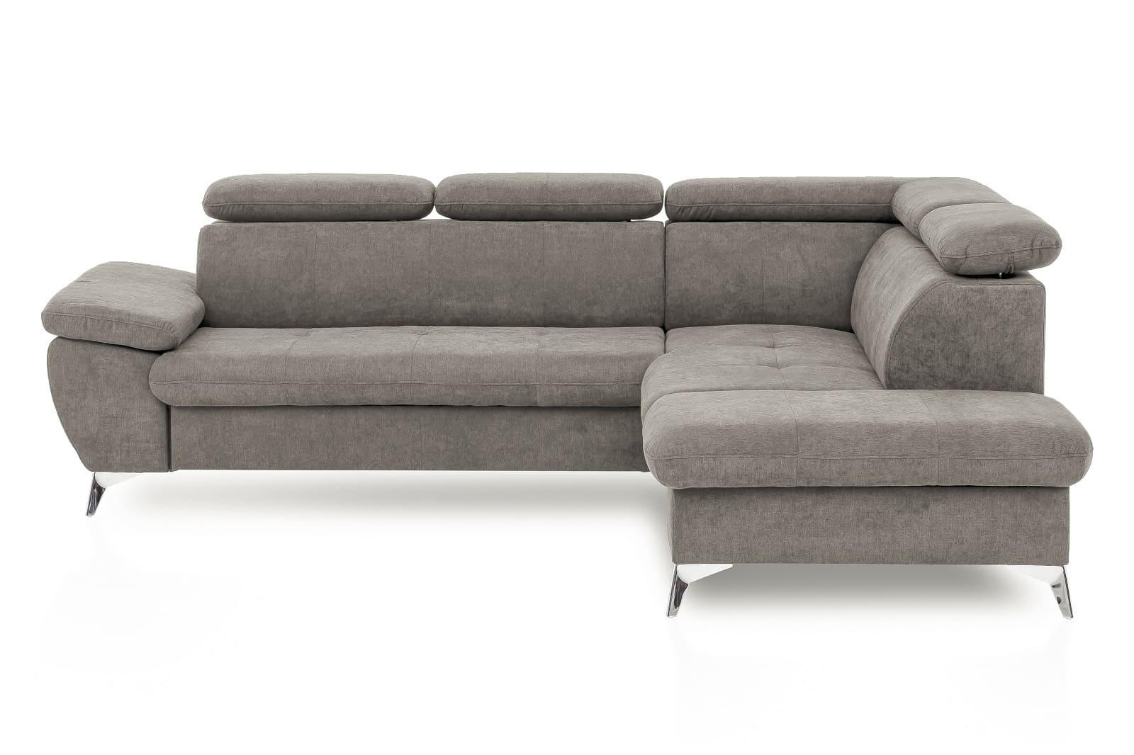 ECKSOFA mit Schlaffunktion und praktischem Bettkasten - Chromfarben/Grau, Textil/Metall (209/256cm) - Cotta