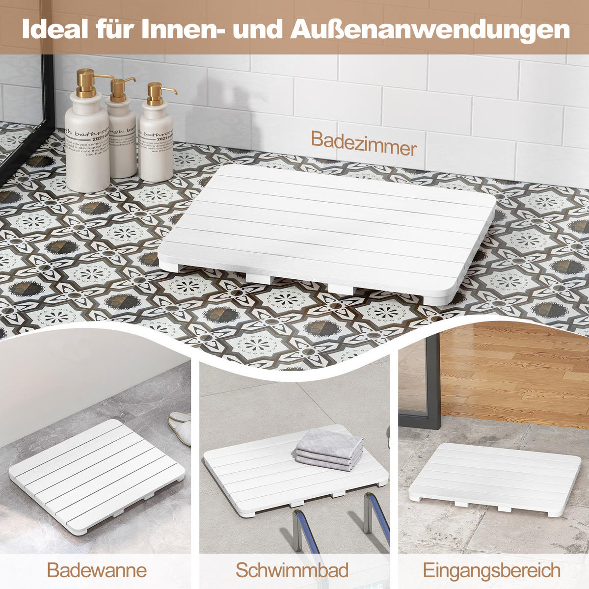 BADEMATTE Weiß - Weiß, Kunststoff (48/60cm) - COSTWAY