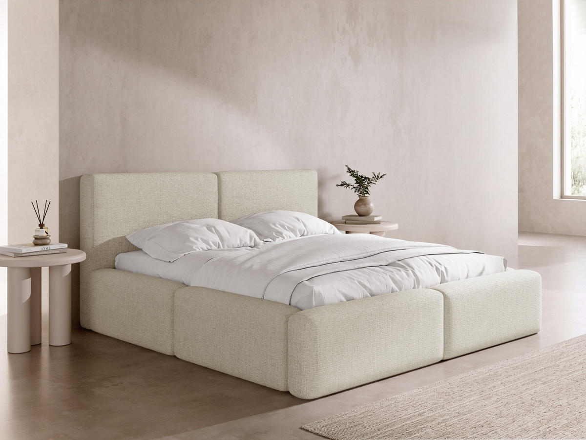POLSTERBETT Duo mit Bettkasten, Lattenrost & gepolsterten Füßen in Creme Chenille 120x200 cm - biela/krémová, kov/textil (120/200cm) - WFL GROUP