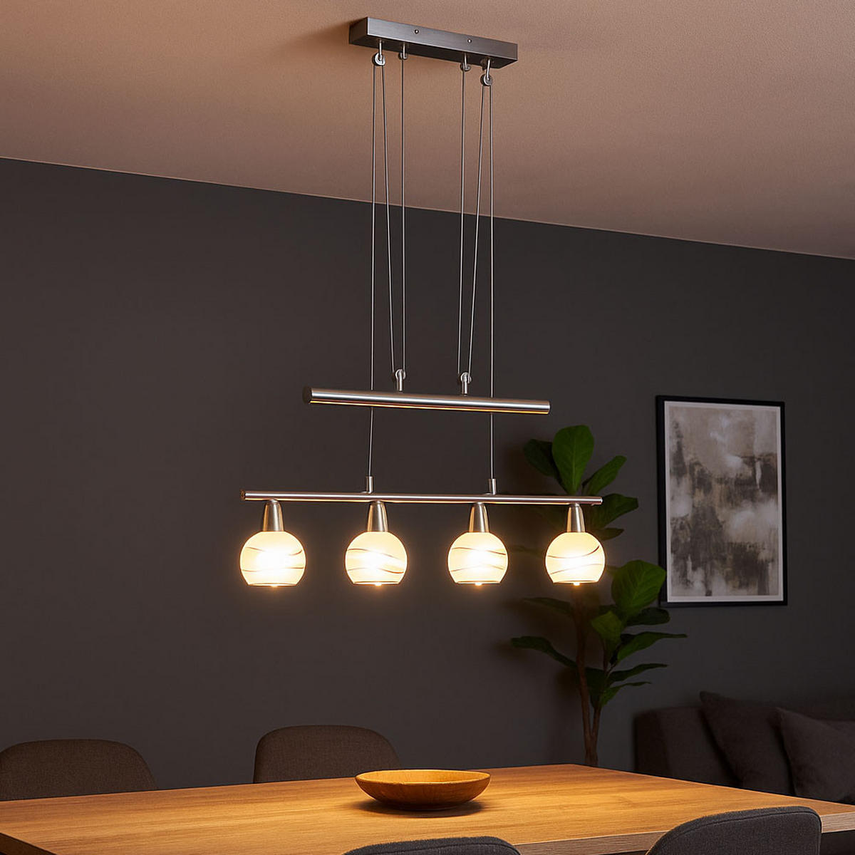 LED HÄNGELAMPE Metall Silber - Silberfarben, Glas (60/10/160cm) - Globo Lighting