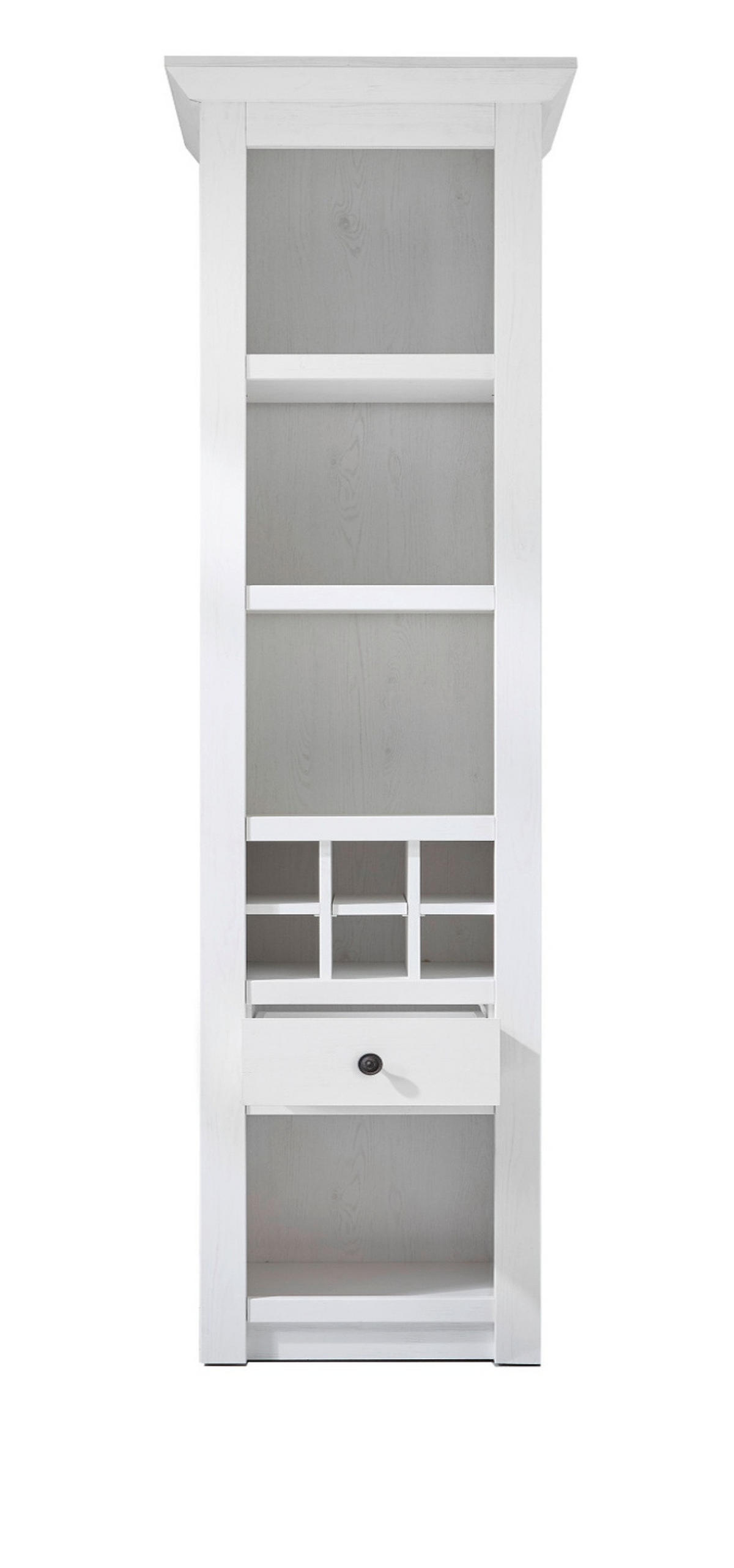REGAL weiß Pinie 58 x 207 cm Landhaus, Vitrine mit Weinregal - Schwarz/Weiß, Holzwerkstoff/Metall (58/207/45cm) - Furn.Design