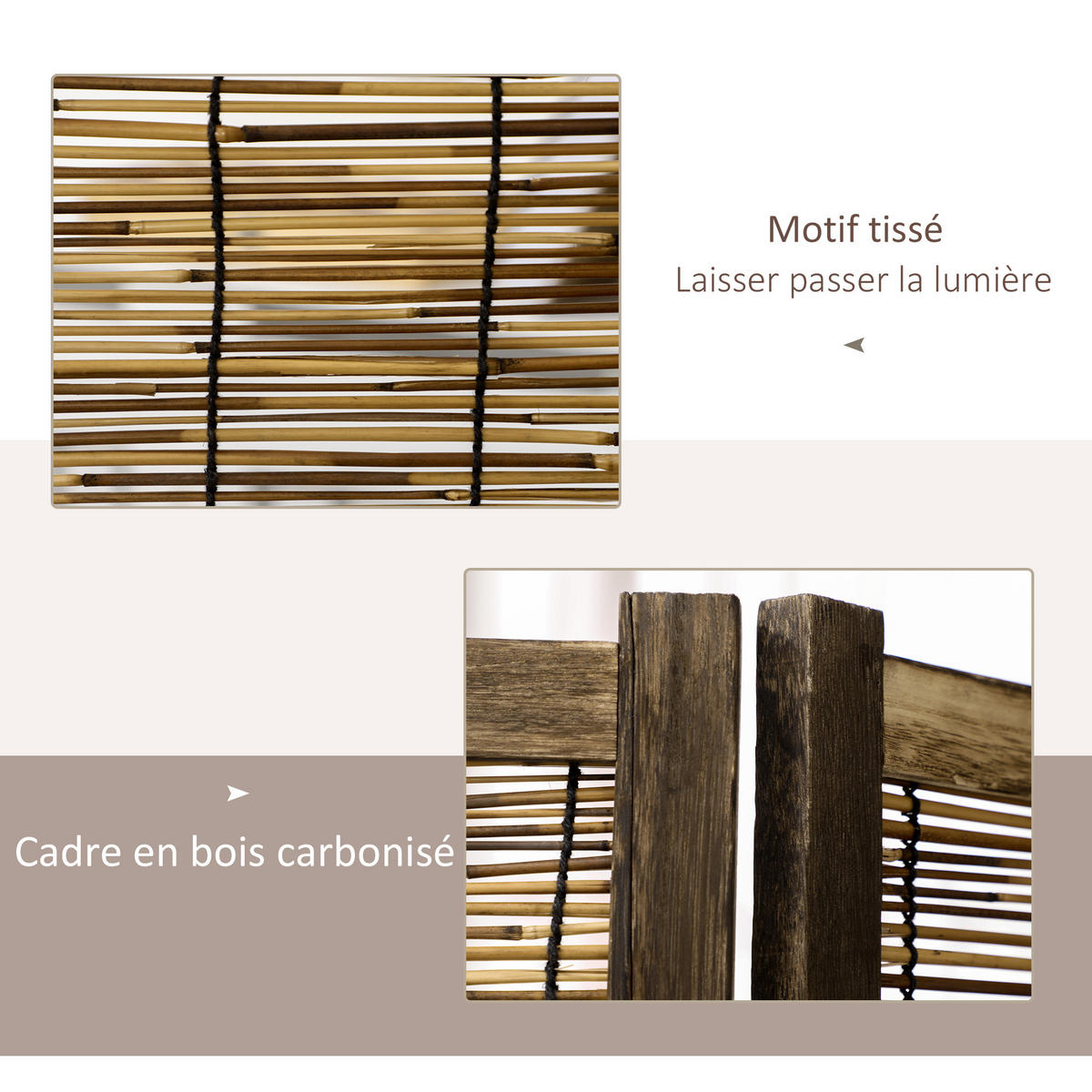 PARAVENT DE-14248 4-teilig, klappbar 160x170 cm Natur - Braun, Holz (160/170/1.8cm) - ComfortXL