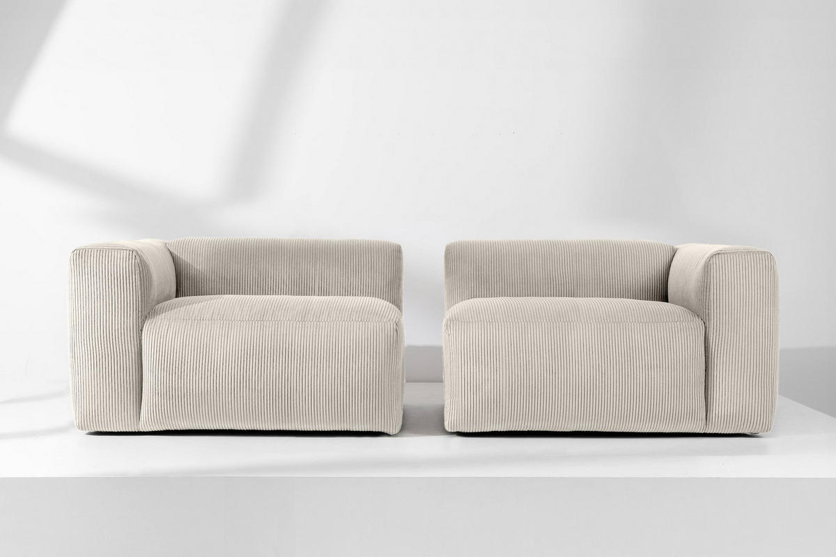 2,5-SITZER-MODULSOFA BUFFO mit extrem weicher und bequemer Sitzfläche, Kordstoff, cremefarben - Creme, Textil (250/73/96cm) - KONSIMO®