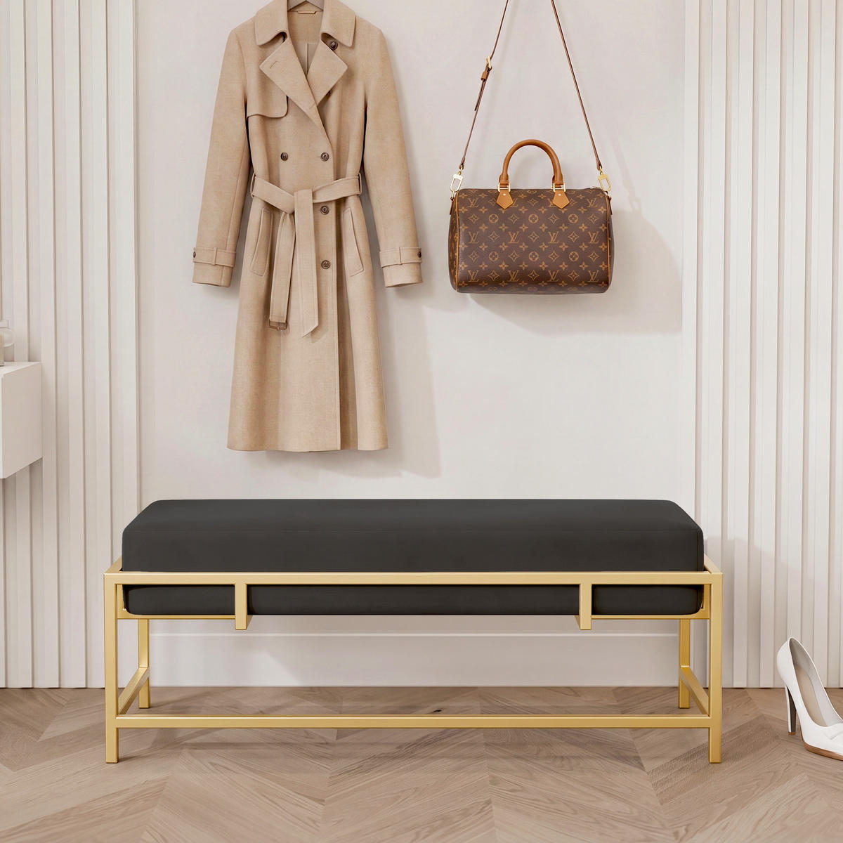 POLSTERBANK GLAM 80 cm Gold / Schwarz ,Metallgestell - Schwarz, Metall (80/45/35cm) - Idohome